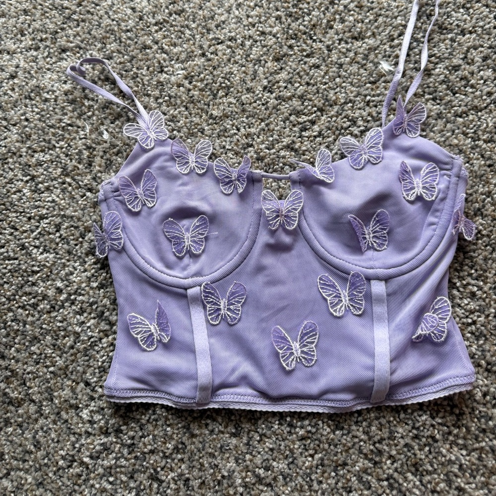 💜Windsor Lavender Bustier Crop Top with Butterfly Accent